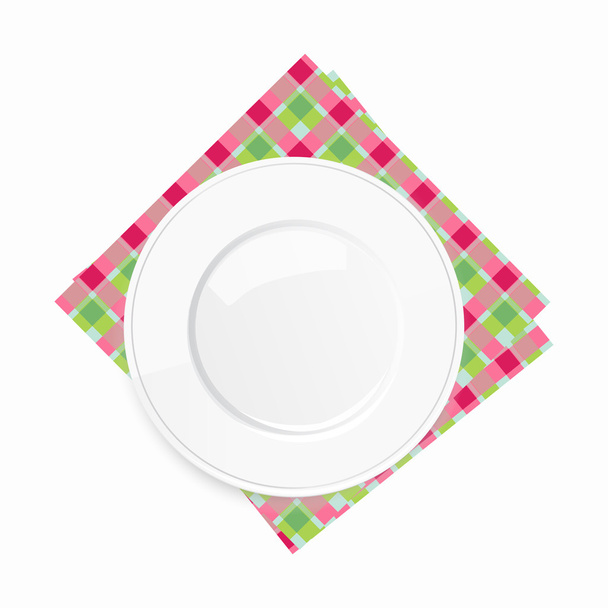 Empty plate on a checkered napkin - Vektor, kép