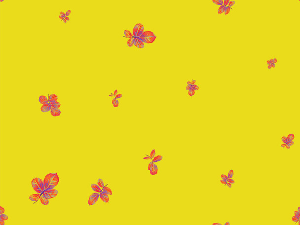 Rose Lehdet saumaton kuvio. Sahrami keltainen ja punainen maalattu Englanti Rose Leaf Patterns kokoelma. Romanttinen kasvitieteellinen vektoritausta. Kesän tekstiilisuunnittelu. Toistuva kevät Peony taustakuva. - Vektori, kuva