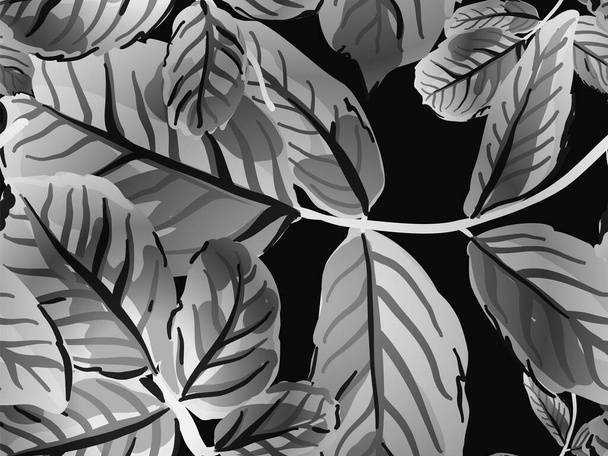 Romanttinen kasvitieteellinen vektoritausta. Rose Lehdet saumaton kuvio. Kesän tekstiilisuunnittelu. Maalattu Englanti Rose Leaf Patterns kokoelma. Toistuva kevät Peony taustakuva. Yksivärinen ja harmaasävyinen - Vektori, kuva