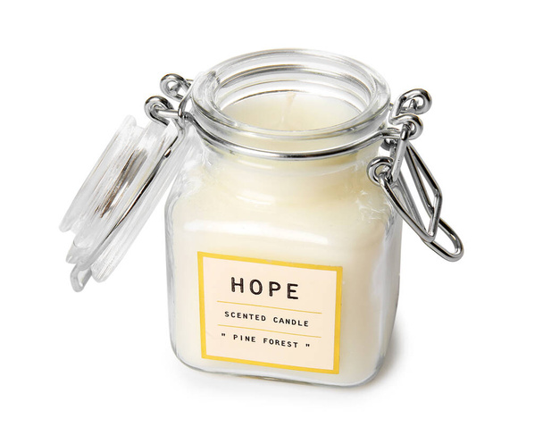 Wax candle in jar on white background - Valokuva, kuva