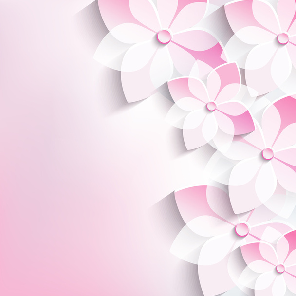 Floral background, greeting card, 3d flowers sakura - Vector, Imagen