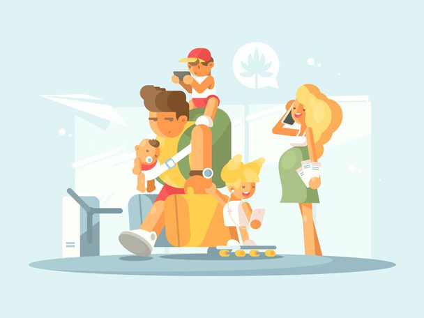 Jeune famille à l'aéroport - Vecteur, image