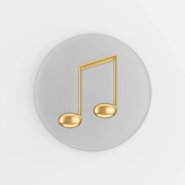 Gold musical note icon in cartoon style. 3d rendering gray round button key, interface ui ux element - Zdjęcie, obraz