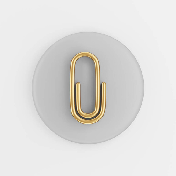 Gold paper clip icon. 3d rendering gray round button key, interface ui ux element - Foto, Imagem