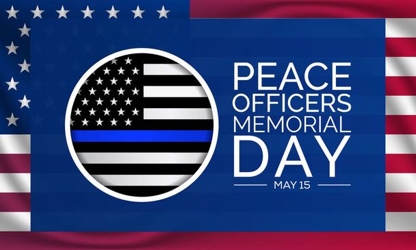 День пам'яті офіцерів миру відзначається 15 травня кожного року в Сполучених Штатах, які віддають данину місцевим, штатам і федеральним офіцерам, які померли або були інвалідами, під час виконання службових обов'язків. векторне мистецтво - Вектор, зображення
