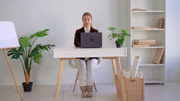 funny freelancer has business video call - Footage, Video