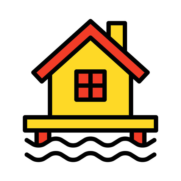 Пляжний будинок, котедж на пляжі Ізольована Векторна ікона, яку можна легко змінити або відредагувати
 - Вектор, зображення