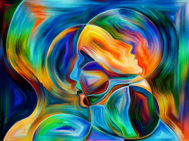 Colorido diseño pintado de cabezas humanas que recuerdan al patrón de vidrieras. - Foto, imagen