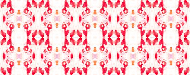 Watercolor Hand Drawn Batik. Psychedelic Folk Background. Allover Ethnic Swimwear Design Ikat Horizontal Texture. Ruby Red Geometric Ethnic Seamless Pattern Fun Symmetric Border Rapport. - Photo, Image