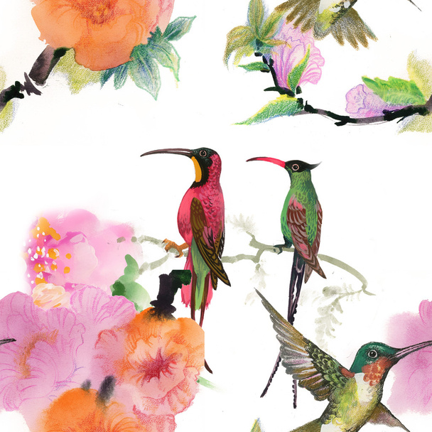Wild birds and flowers - Foto, Imagem