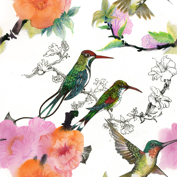 Wild birds and flowers - Φωτογραφία, εικόνα