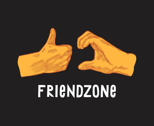 Friendzone vintage realistische emoji. Radierung Stil Handgeste der Freundschaftszone. - Vektor, Bild