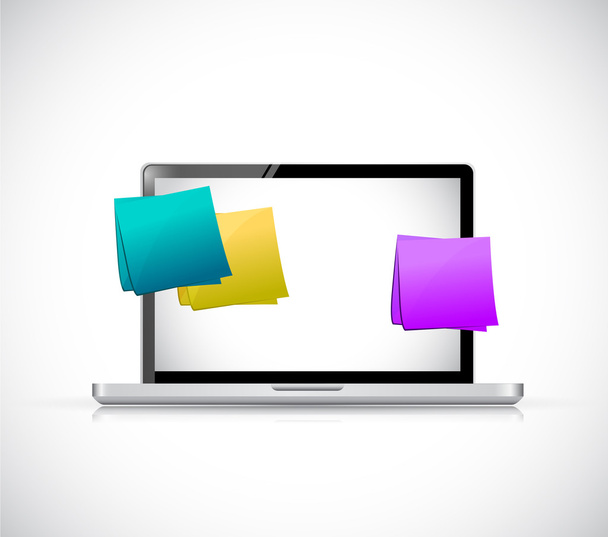 laptop and multiple color posts illustration - Zdjęcie, obraz