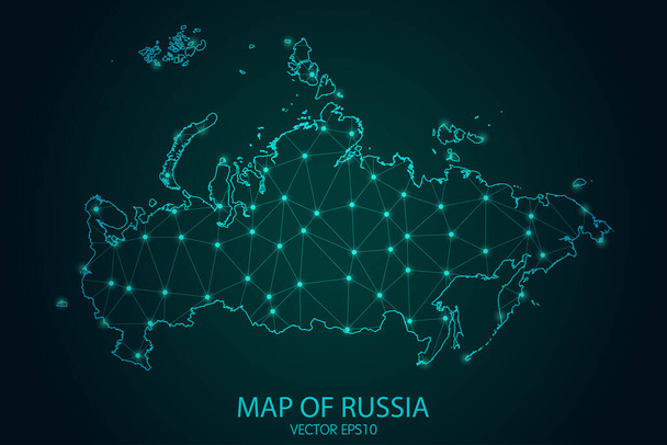 Carte de la Russie - Avec des échelles de points et de lignes lumineuses sur le fond de gradient sombre, connexions réseau polygonales en maille 3D. Illustration vectorielle Eps10. - Vecteur, image