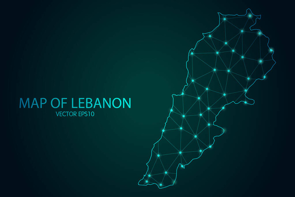 Carte du Liban - Avec des échelles de points et de lignes lumineuses sur le fond sombre du gradient, des connexions réseau polygonales en maille 3D. Illustration vectorielle eps10. - Vecteur, image