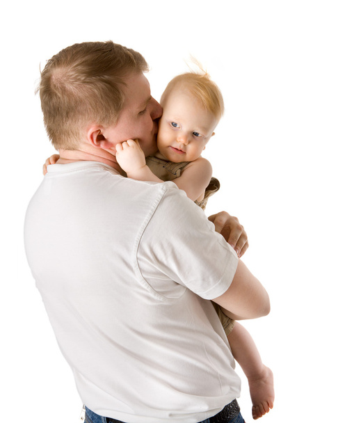 Happy Father holding nine month son isolated on white - Fotó, kép
