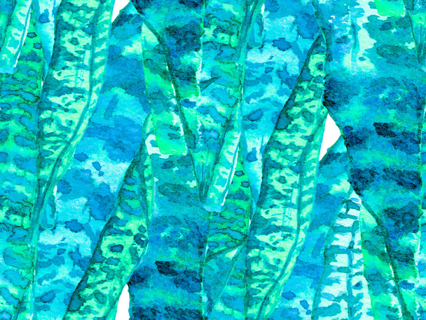 Exotic Swimwear Design. Hawaii Aquarelle Print. Vintage Eco Rapport.  Summer Floral Background. Botanical Forest Illustration. Classic Blue and Indigo Watercolor leaves Seamless Pattern. - Photo, Image