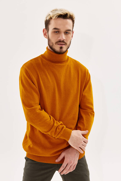 man autumn clothing fashion confidence light background - Foto, imagen