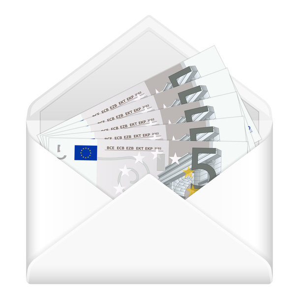 φάκελος και πέντε ευρώ τραπεζογραμμάτια - Διάνυσμα, εικόνα