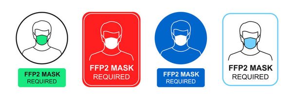 FFP2 maschera viso richiesto segno, icona o adesivo impostato in vari stili di design - Vettoriali, immagini