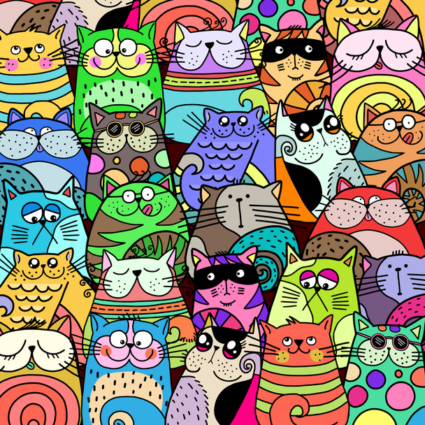 Ręcznie rysowane doodle ilustracja grupy kolorowych, słodkich kotów - Zdjęcie, obraz