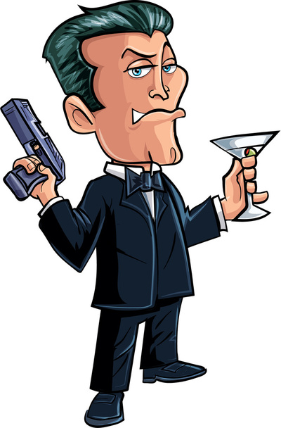 Мультфильм шпион персонаж с мартини
 - Вектор,изображение