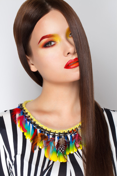 Beautiful fashion woman color face art - Foto, imagen