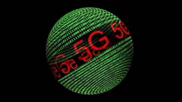 5G sobre datos binarios esfera giratoria 3d ilustración - Foto, imagen
