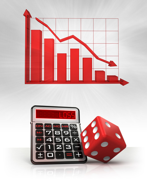 red dice with negative business calculations and graph - Photo, Image