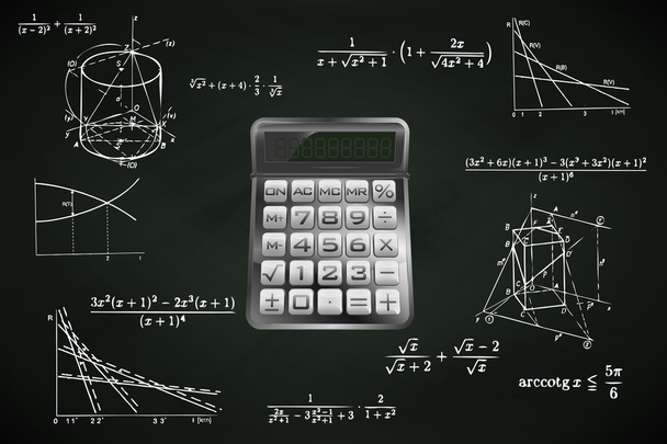calculator on blackboard with math calculations vector - Vector, Image