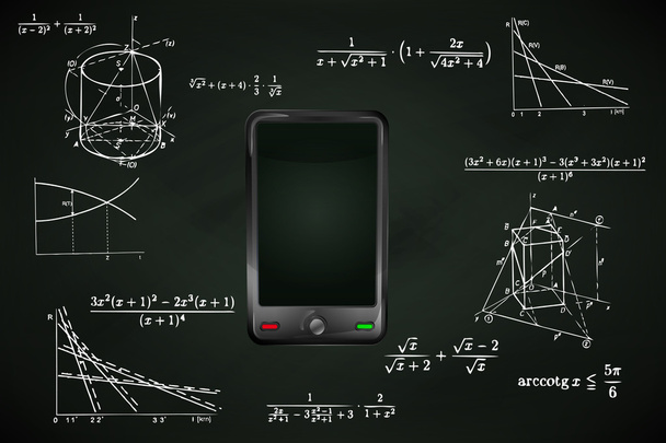 New smart phone on blackboard - Vector, Image