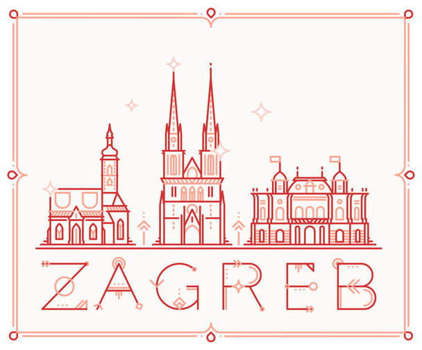 Skyline Zagabria, Croazia vector city buildings line - Vettoriali, immagini
