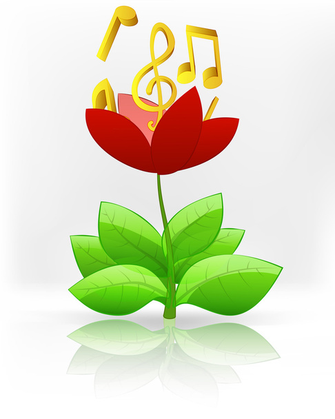 goldene Musik in roter Blüte - Vektor, Bild