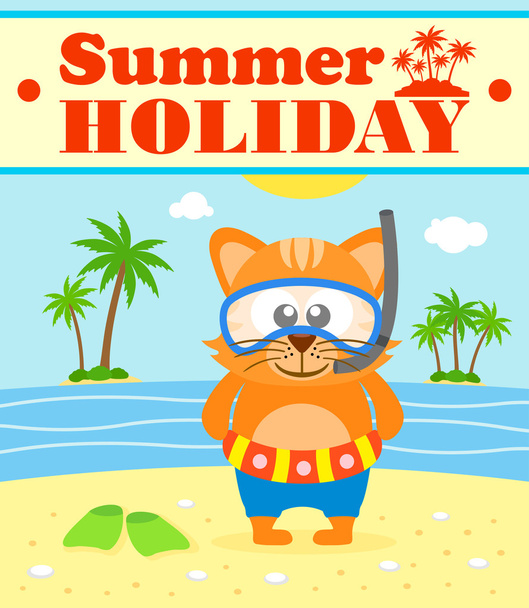  Summer holiday background with cat - Vektori, kuva