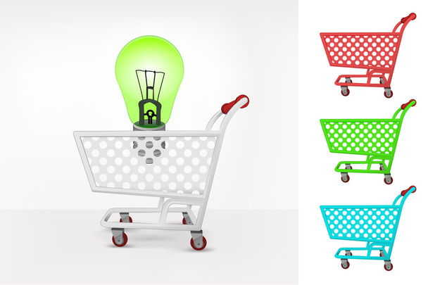 ショッピング カートで緑の電球 - ベクター画像