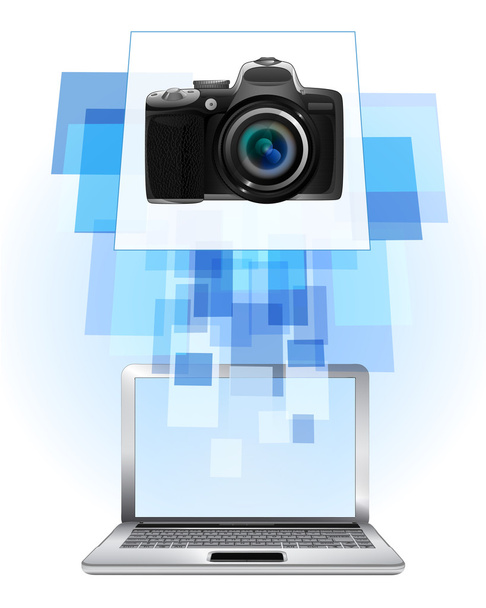 νέα φωτογραφική μηχανή στο laptop - Διάνυσμα, εικόνα