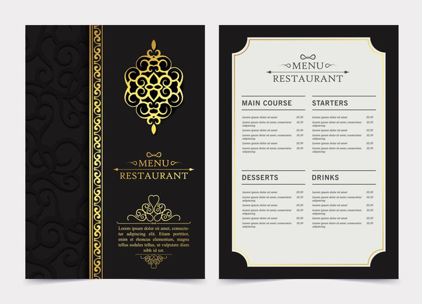 Розкішне темне меню ресторану з орнаментом логотипу
 - Вектор, зображення