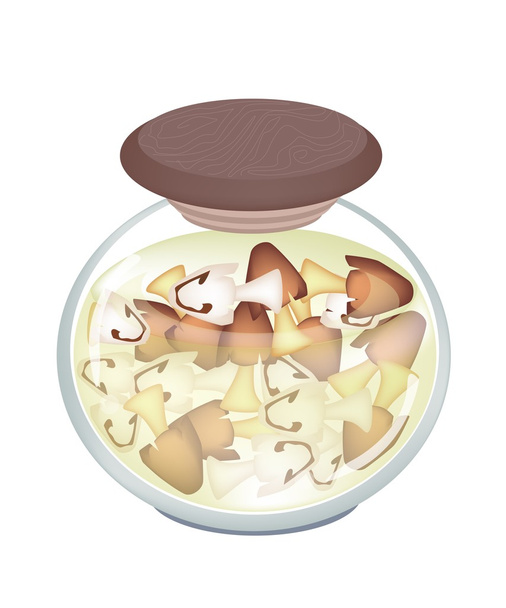 A Jar of Delicious Marinated Straw Mushrooms - Vector, Image