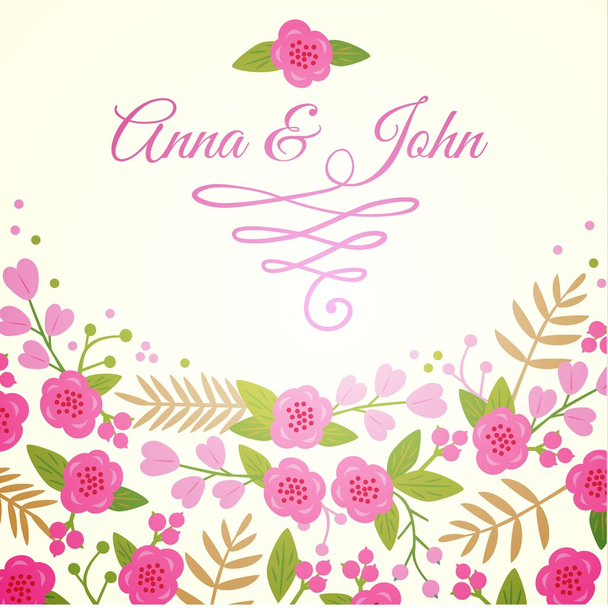 Beautiful greeting card with floral wreath. - Vector, afbeelding