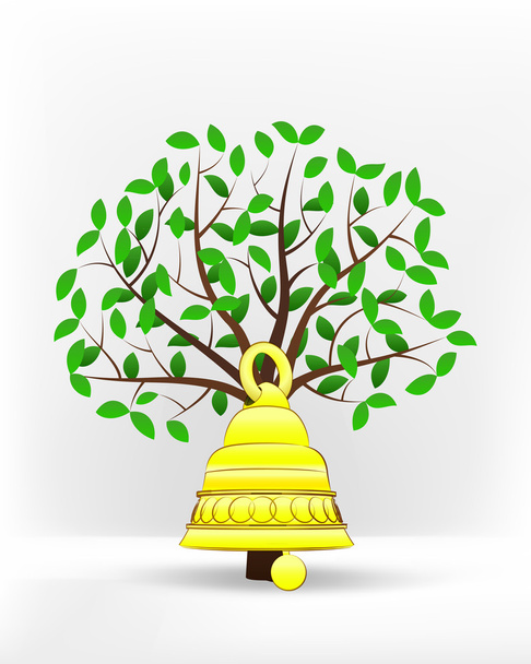 Bell alarm in front of green tree - Vector, Image