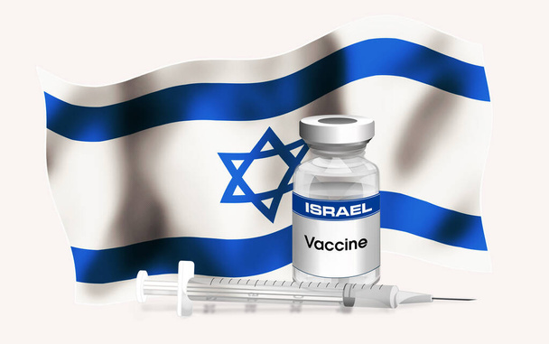 Σημαία εμβλήματος Ισραηλίτη με φιαλίδιο αντιβιοτικού για εμβολιασμό ασθενειών. Εικονογράφηση της σημαίας της Κένυας με φιαλίδιο εμβολίου και σύριγγα. Εμβολιασμός αντίληψης σειράς - Φωτογραφία, εικόνα