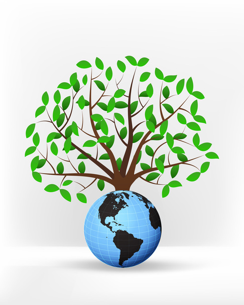 Amerika dünya küre önünde yeşil ağaç - Vektör, Görsel