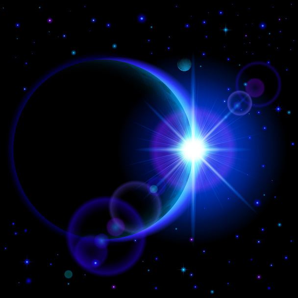 Dark planet with flare - Vektori, kuva
