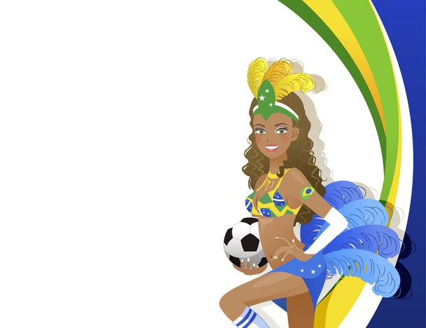 Привлекательный танцор карнавала держит футбольный мяч
 - Вектор,изображение
