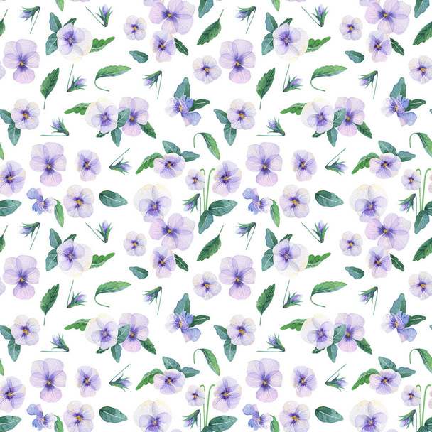 Spring flower seamless pattern Watercolor purple viola - Foto, Imagen