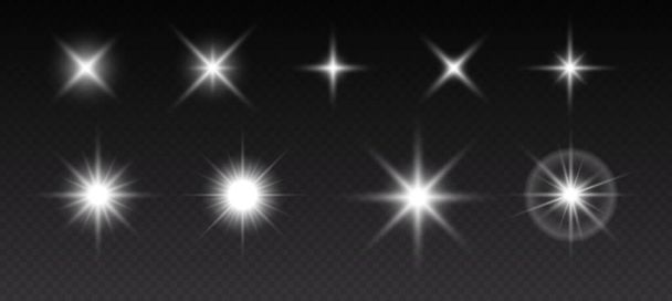 Sparkling stars, flickering and flashing lights. Collection of different light effects - Vector, Image