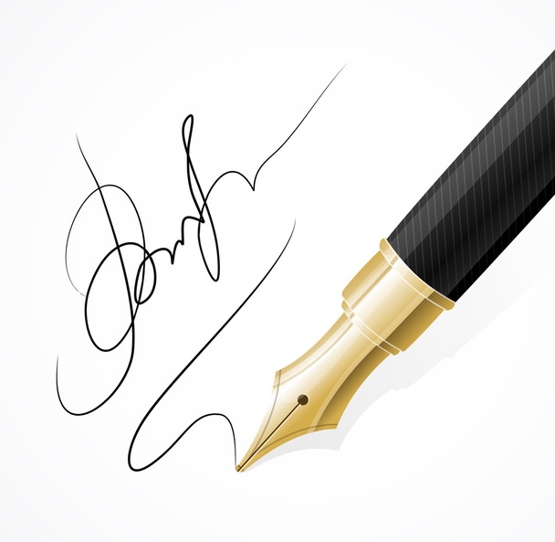 Vector Close up of a fountain pens and signature - Vettoriali, immagini