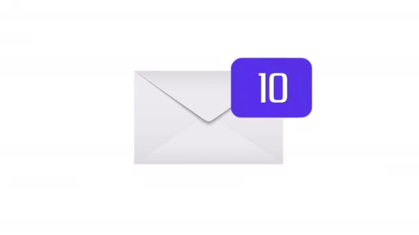 Конверт электронной почты со счетчиком уведомлений, получение сотен писем по подписке. Анимация новых уведомлений - Кадры, видео