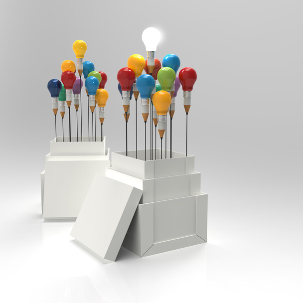 Lápis lâmpada 3d como pensar fora da caixa como conceito
 - Foto, Imagem