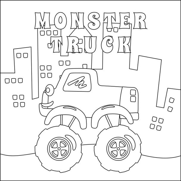 Ilustración vectorial de camión monstruo con estilo de dibujos animados. Dibujos animados ilustración vectorial aislado, vector creativo Diseño infantil para niños actividad colorear libro o página. - Vector, imagen
